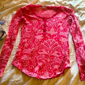 Red long sleeve lace tee. Free People size s/p